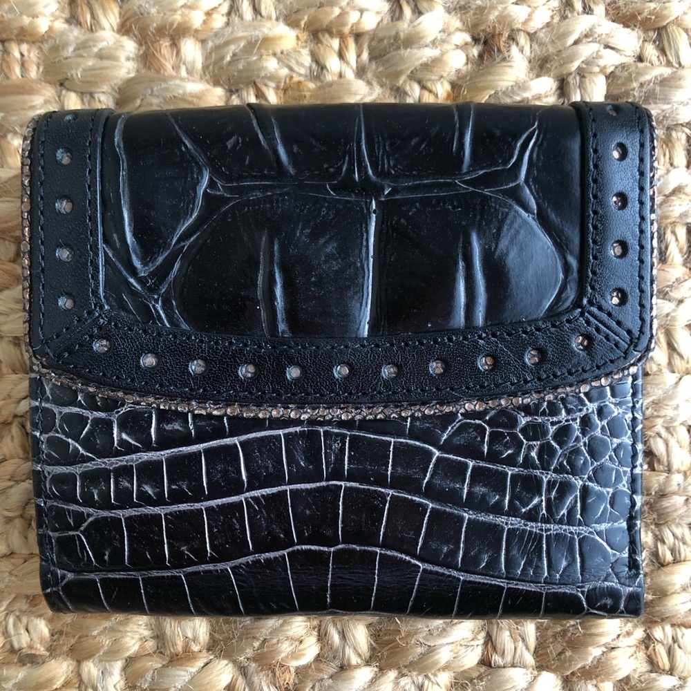 New: Brahmin Leather Moc Croc Small Wallet